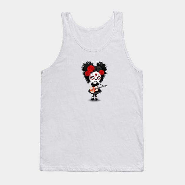 Sugar Skull Girl Playing English Flag Guitar Tank Top by jeffbartels